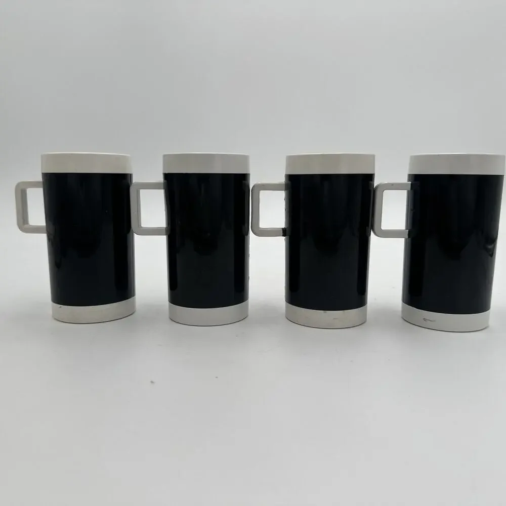 Set Of 4 Vintage Braniff Airlines Black White Espresso Plastic Cups